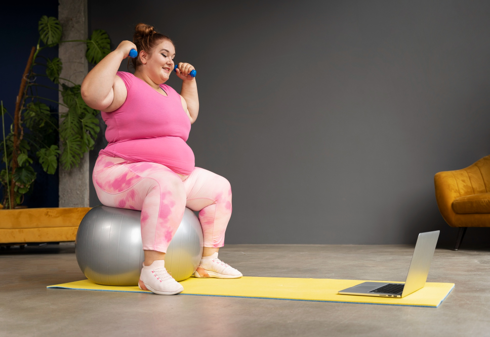 Woman with pink outfit exercising